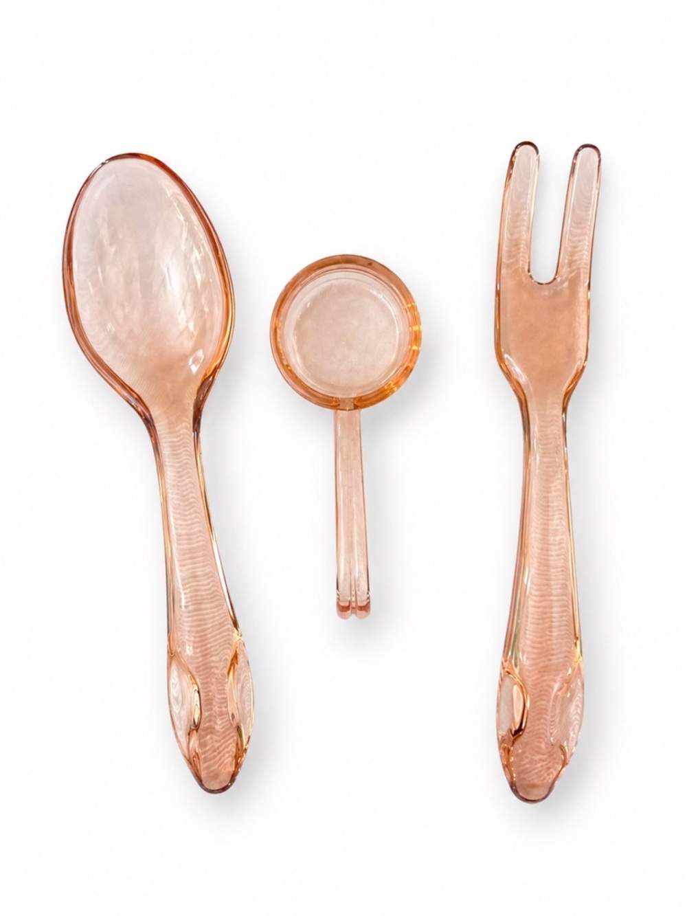 Vintage Pink Depression Glass Salad Serving Set 3pc Spoon Fork Ladle Retro 60s​